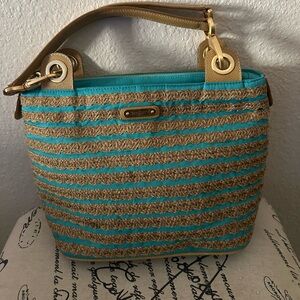 Stylish Turquoise and Tan Eric Javits  Handbag